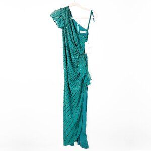NWT Mac Duggal Sequin One-Shoulder Gown Emerald 2 #A0096